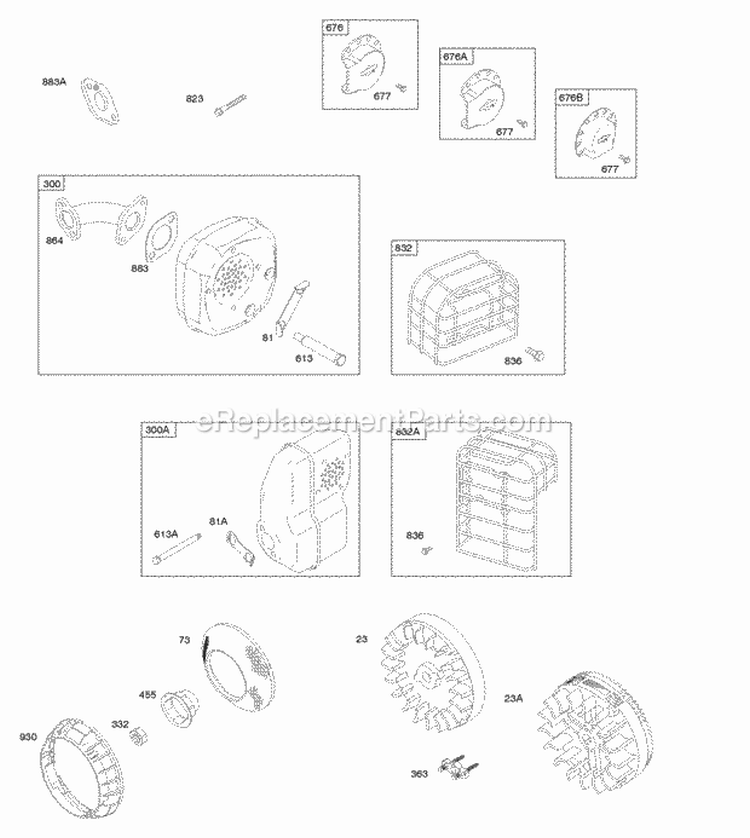 Exhaust System Flywheel Diagram and Parts List for 094032-0123-B1  Briggs and Stratton Engine